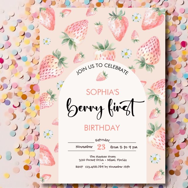 Invitation Berry premier anniversaire enfants fraise (Créateur téléchargé)