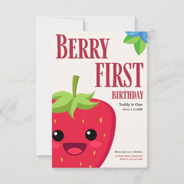 Invitation Berry Premier anniversaire Fête des fraises (Devant)