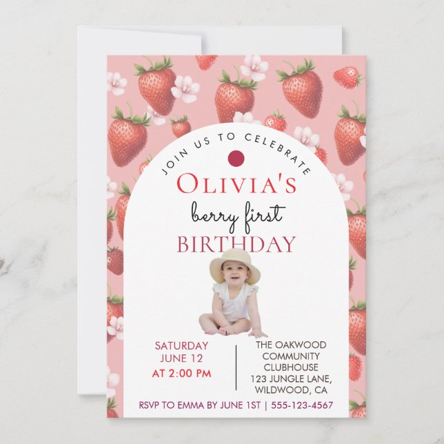 Invitation Berry premier anniversaire fille aux fraises photo (Devant)