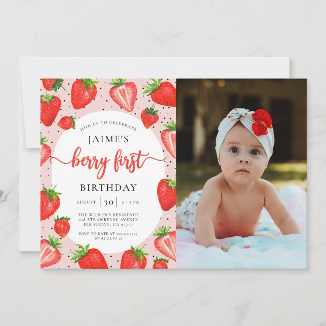 Invitation Berry Premier anniversaire fraise 1er anniversaire (Devant)
