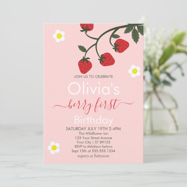 Invitation Berry Premier anniversaire fraise 1er anniversaire (Debout devant)