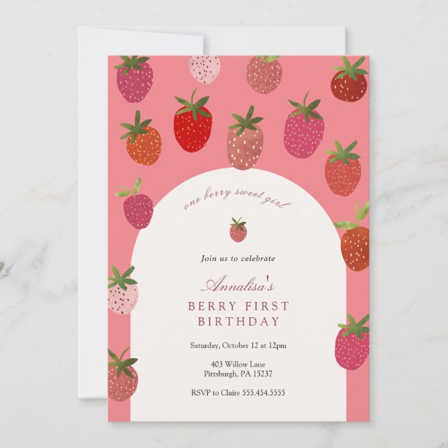Invitation Berry Premier anniversaire fraise Anniversaire (Devant)