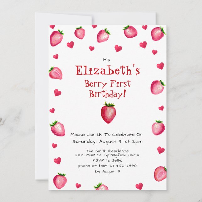 Invitation Berry Premier anniversaire fraise Photo personnali (Devant)