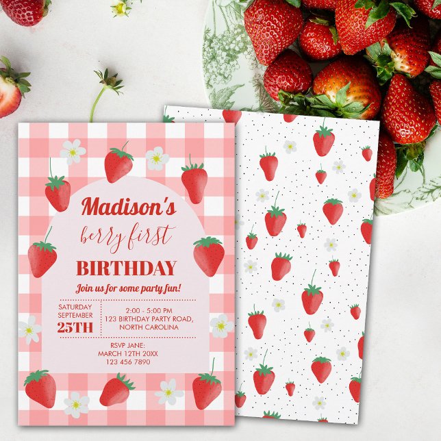 Invitation Berry Premier anniversaire Fraise Premier été (Berry First Birthday Strawberry First 1st Summer Invitation)