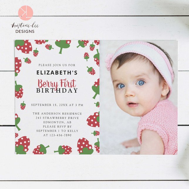 Invitation Berry Premier anniversaire mignonne fraise photo (Créateur téléchargé)