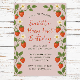 Invitation Berry Premier anniversaire mignonne fraise rose fl