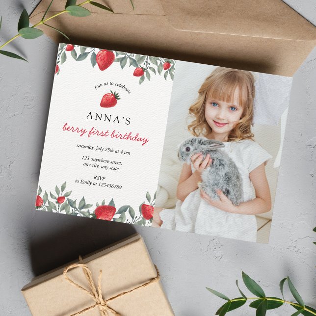 Invitation Berry Premier anniversaire | Photo d'anniversaire  (Créateur téléchargé)