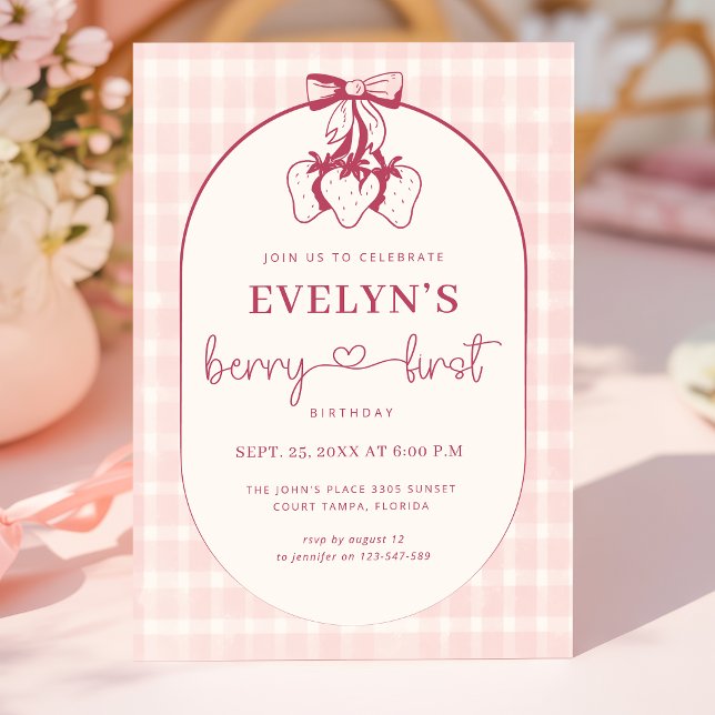 Invitation Berry Premier Anniversaire Rose 1er Anniversaire (Créateur téléchargé)
