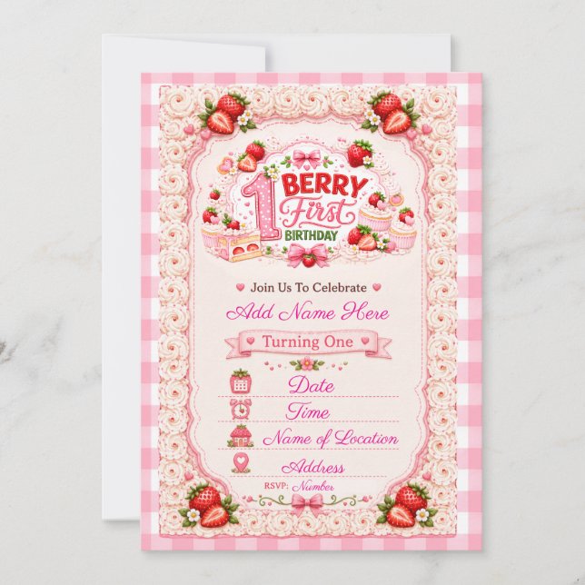 Invitation Berry Premier Anniversaire Strawberry Shortcake (Devant)