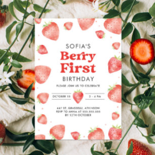 Invitation Berry Premier Motif de fraises 1er été Anniversair