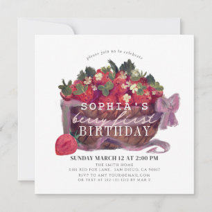 Invitation Berry Premier panier fraise Fille 1er anniversaire