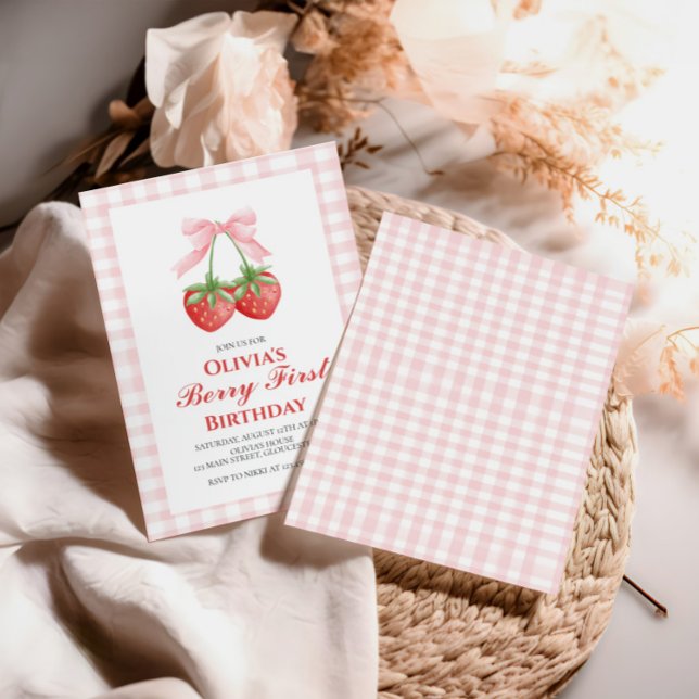 Invitation Berry Première Anniversaire Rose Fleur 1 an (Créateur téléchargé)
