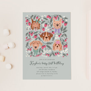 Invitation Berry Première fête d'anniversaire   Chiens fraise