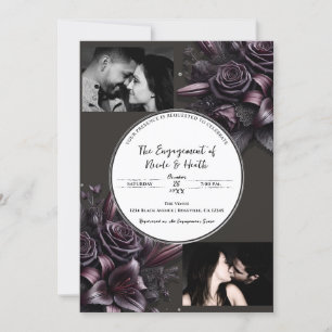 Invitation Berry Purple & Black Lily Rose Fiançailles Floral