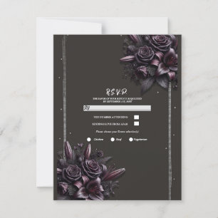 Invitation Berry Purple Black Lily Rose Floral Mariage RSVP