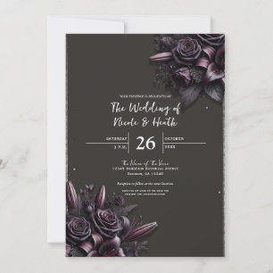 Invitation Berry Purple & Black Lily Rose Mariage Floral