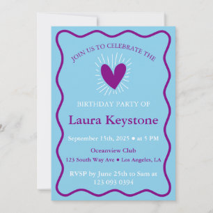 Invitation Berry Purple et Sky Blue Retro Wavy