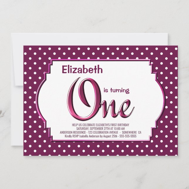 Invitation Berry Red Polka Dot 1er fête d'anniversaire (Devant)
