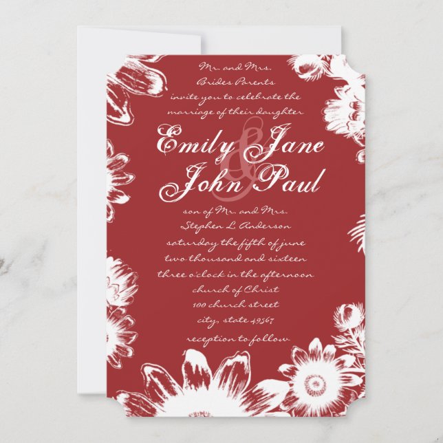 Invitation Berry Red Vintage Flower Mariages (Devant)