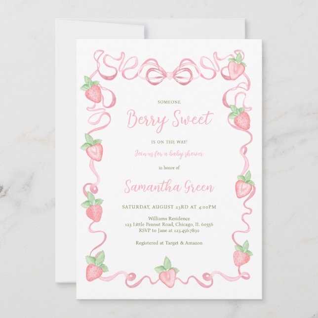 Invitation Berry rose Baby shower doux (Devant)