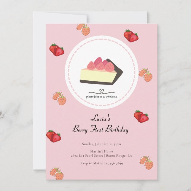 Invitation Berry rose clair première fille premier anniversai (Devant)