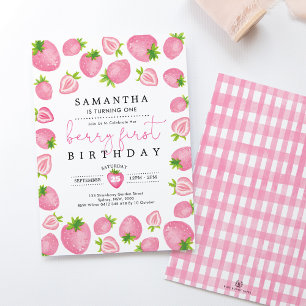 Invitation Berry rose Premier anniversaire fraise 1er anniver