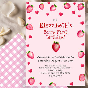 Invitation Berry rose Premier anniversaire fraise été