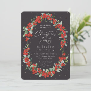 Invitation Berry rouge élégant + fête de Noël Eucalyptus