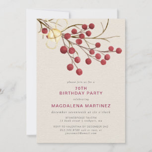 Invitation Berry rouge hiver moderne 70e fête d'anniversaire