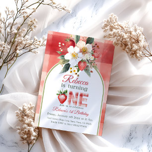 Invitation Berry Rouge Vert Retro Premier anniversaire