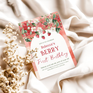 Invitation Berry Rustique Rouge fraise Premier anniversaire