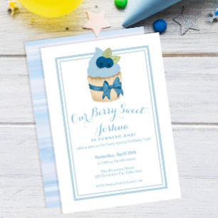 Invitation Berry Sweet 1er anniversaire Boy Blueberry Cupcake