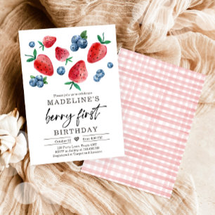 Invitation Berry Sweet 1er Anniversaire Fraise bleuet