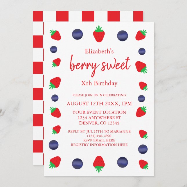 Invitation Berry Sweet Anniversaire (Devant / Derrière)