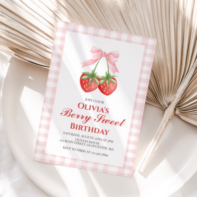 Invitation Berry Sweet Anniversaire Rose Ruban fraise (Créateur téléchargé)