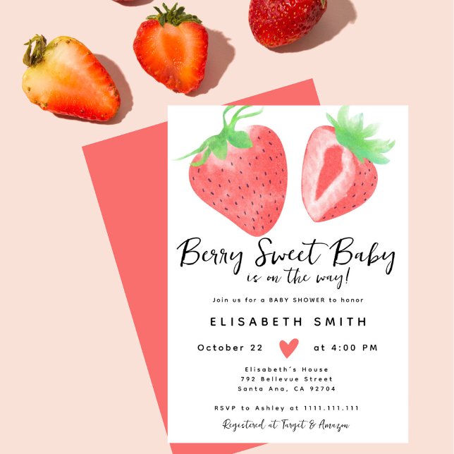 Invitation Berry Sweet Aquarelle rose Baby shower fille (Créateur téléchargé)