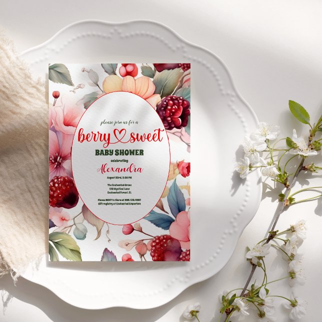 Invitation Berry Sweet Baby Girl Baby shower fraise (Créateur téléchargé)