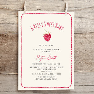 Invitation Berry Sweet Baby Raspberry Doodle Girl Baby shower