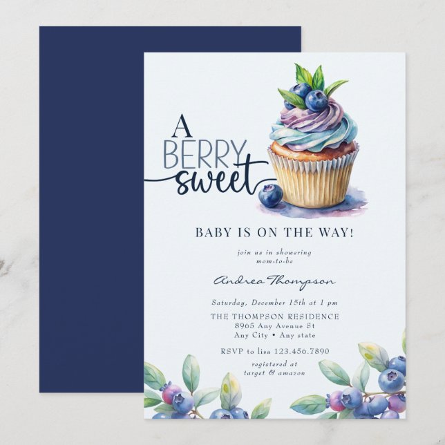 Invitation Berry Sweet Baby shower (Devant / Derrière)