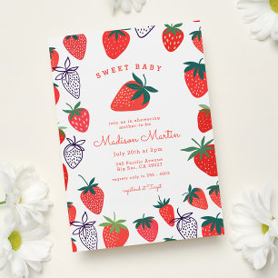 Invitation Berry Sweet Baby shower aux fraises rouges