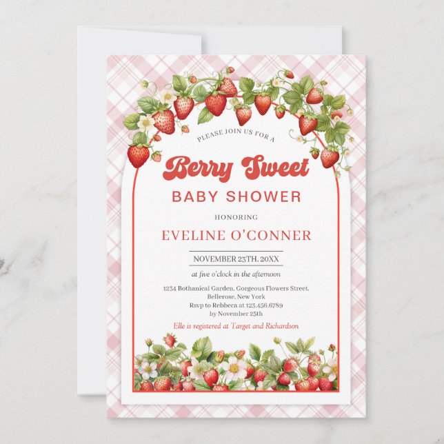Invitation Berry Sweet Baby shower | Boho Pink Strawberry (Devant)