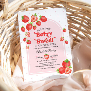 Invitation Berry Sweet Baby shower   Boho Pink Strawberry