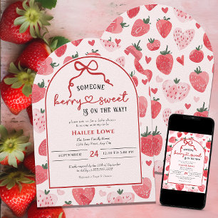 Invitation Berry Sweet Baby shower Coquette Pink Strawberry