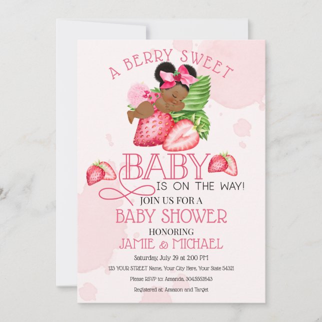 Invitation Berry Sweet Baby shower Invitation! Mon Bébé ! (Devant)