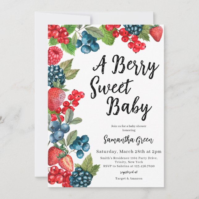Invitation Berry Sweet Baby sur le chemin Baby shower (Devant)