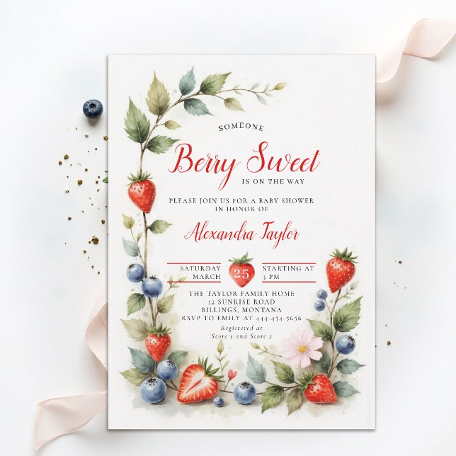 Invitation Berry Sweet Berries Garden Summer Chic Baby Shower (berry sweet baby shower invitation fruit strawberry theme art watercolor summer garden watercolor)