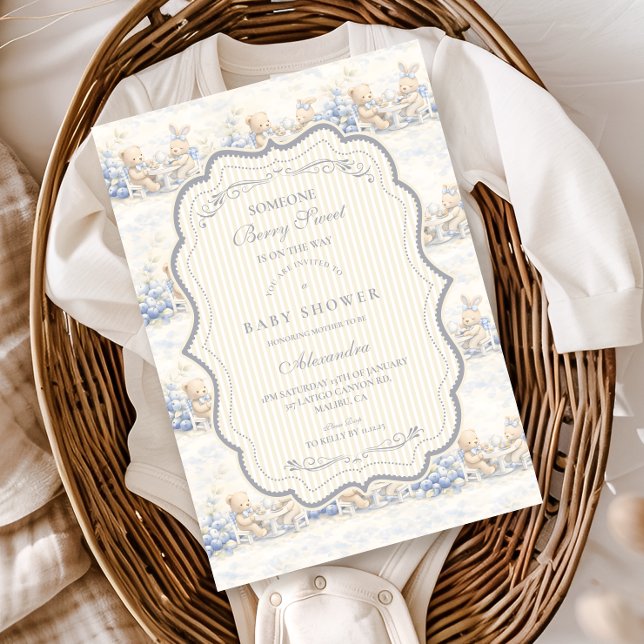Invitation Berry Sweet Blue Toile Nursery Baby Shower (Créateur téléchargé)