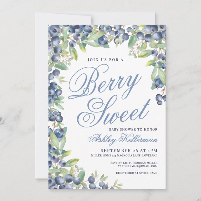 Invitation Berry Sweet Blueberry Baby Shower (Devant)
