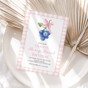 Invitation Berry Sweet Blueberry Pink Bow Coquette anniversai