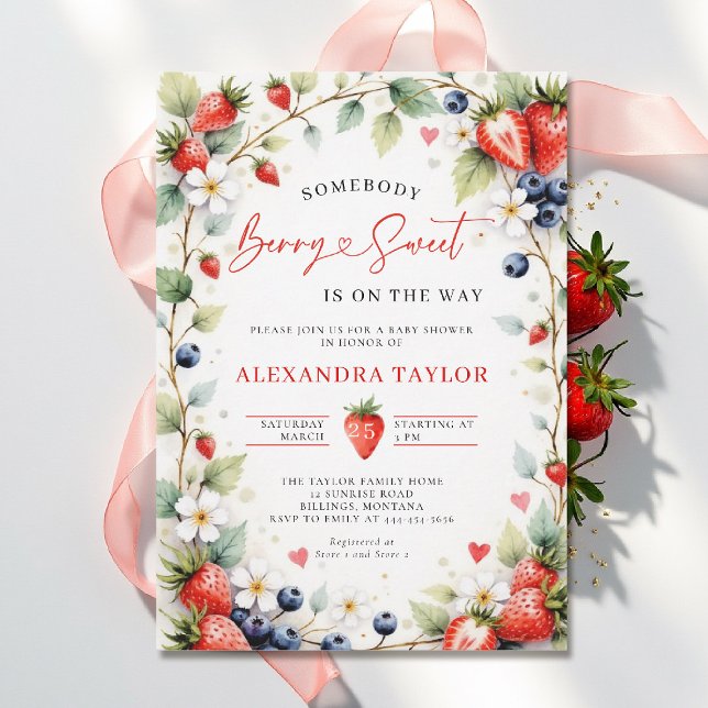 Invitation Berry Sweet Botanical Berries Garden Baby Shower (berry sweet baby shower invitation fruit theme strawberry berries watercolor spring summer garden)
